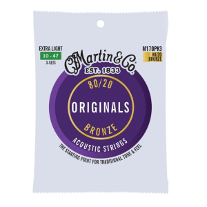 Martin M170PK3 Original 80/20 Bronze Acoustic Strings 10-47 3 Pack