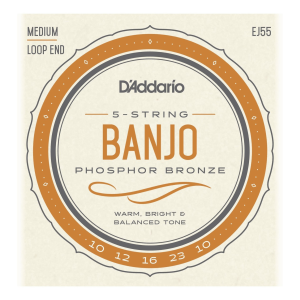 Daddario EJ55 5 String Banjo Strings Phosphor Bronze Medium 10-23