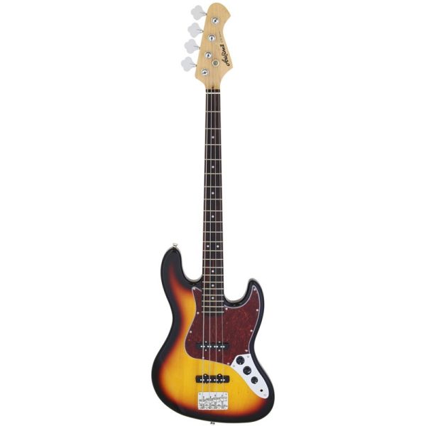 Aria STB Jazz Bass Guitar 3 Tone Sunburst with Tortoise Shell Pickguard