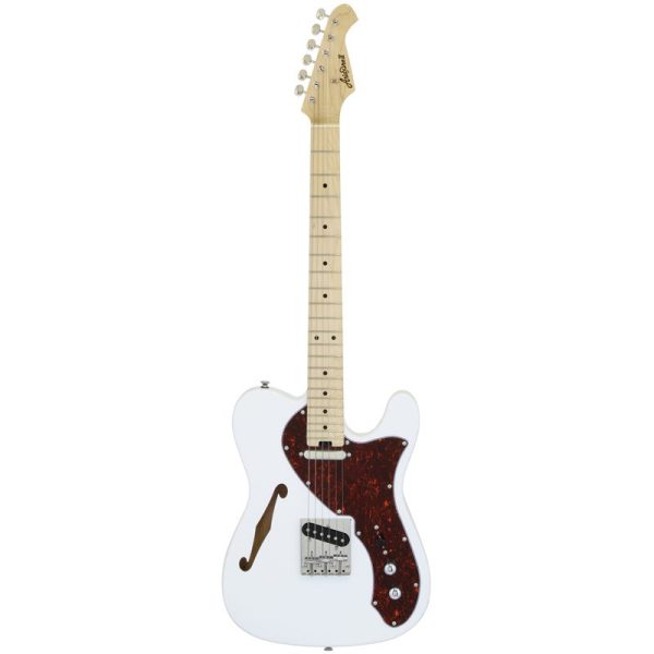 Aria TEG TL Electric Guitar Hollow Body White with Tortoise Pickguard