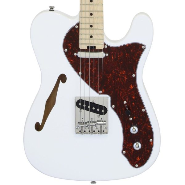 Aria TEG TL Electric Guitar Hollow Body White with Tortoise Pickguard