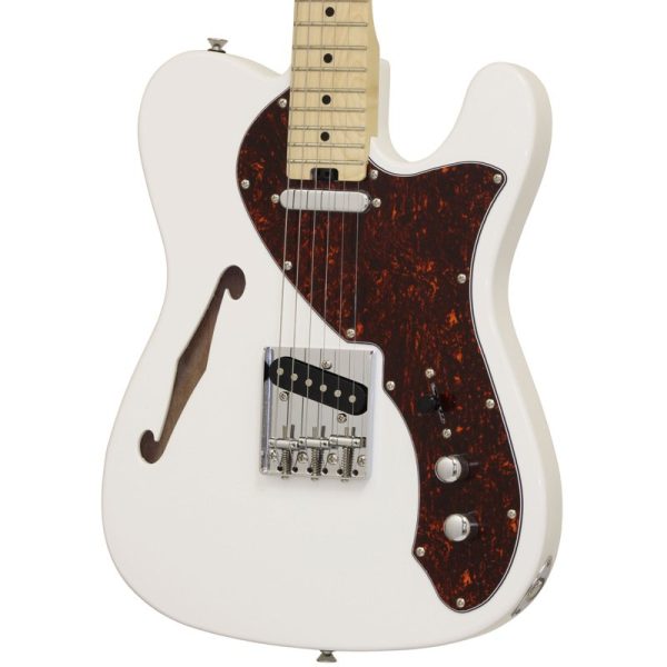 Aria TEG TL Electric Guitar Hollow Body White with Tortoise Pickguard