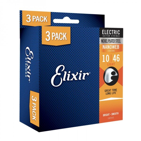 Elixir 16542 Nanoweb Electric Guitar Strings 3 Pack 10-46