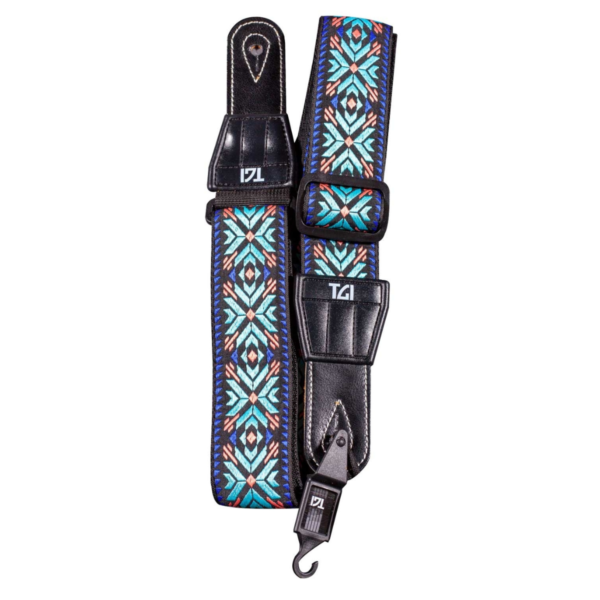 TGI TGS134B Guitar Strap Woven Cotton Maltese Cross Stitch Turquoise