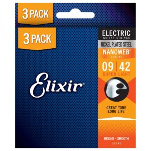 Elixir 16540 Nanoweb Electric Guitar Strings 3 Pack 9-42