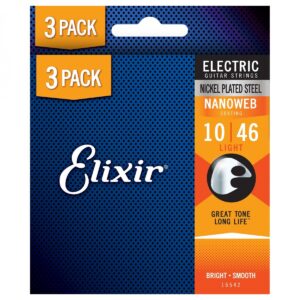 Elixir 16542 Nanoweb Electric Guitar Strings 3 Pack 10-46