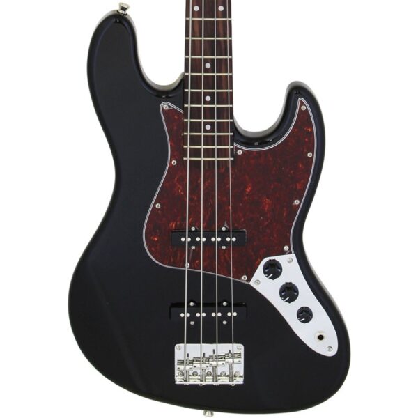 Aria STB Jazz Bass Guitar Black with Tortoise Shell Pickguard