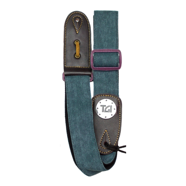 TGI TGS13075 Guitar Strap Woven Green Denim Purple Buckle