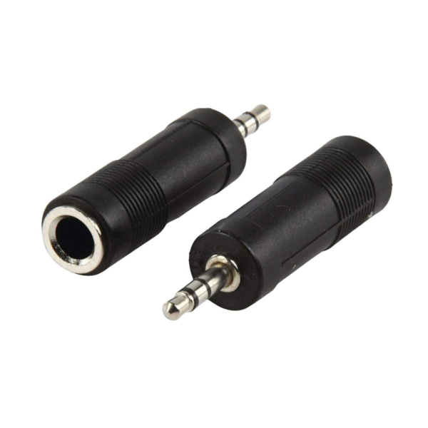 Trax 3.5mm Stereo Jack Plug to 6.3mm Stereo Jack Socket Adaptor 2 Pack